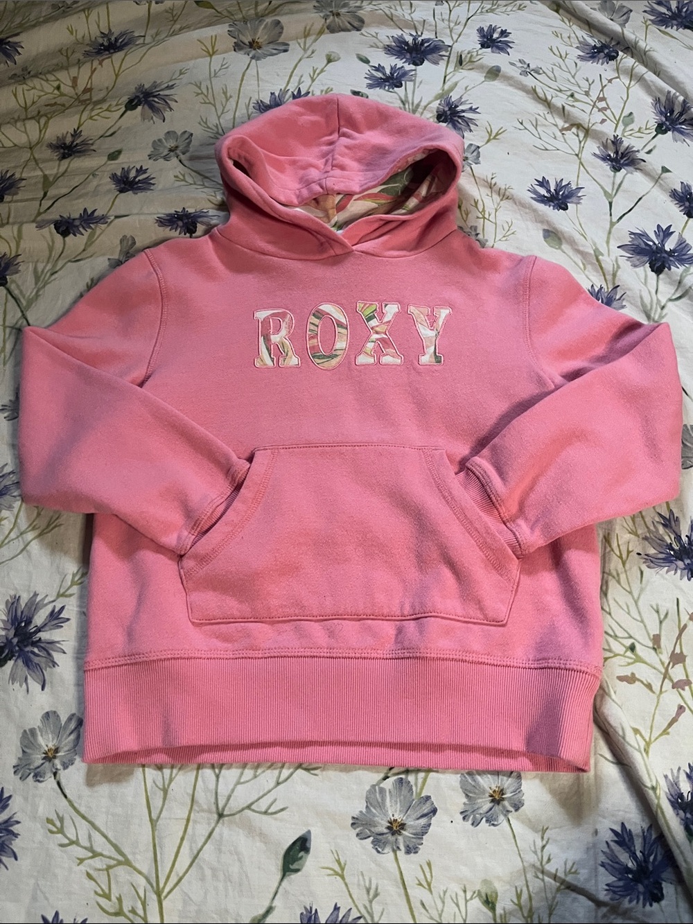 Vintage Roxy Girls Pink Graphic Pullover Hoodie